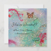 BUTTERFLES IN SPARKLES Blue Wedding Photo Template Kaart (Achterkant)