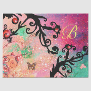 BUTTERFLES IN SPARKLES, PINK, ZWARTE ZWEEFSELMONOG TISSUEPAPIER
