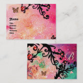 BUTTERFLES IN SPARKLES, PINK, ZWARTE ZWEEFSELMONOG VISITEKAARTJE (Voorkant / Achterkant)