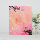 BUTTERFLES IN SPARKLES, Roze zwarte cirkels Briefhoofd Sjabloon (Staand voorkant)