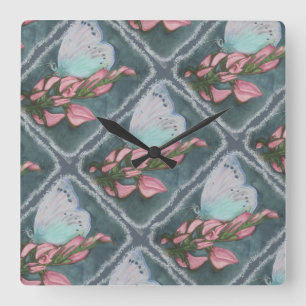 BUTTERFLES VOOR PINK EN BLAUW VIERKANTE KLOK