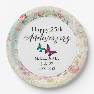 Butterflie en Rozen Jubileum Papieren Bordje