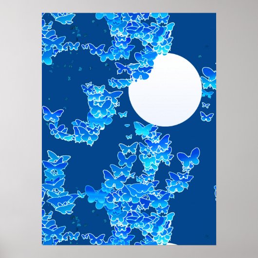 Butterflies against Blue Night Sky Moonscape Poster (Voorkant)
