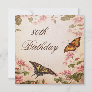 Butterflies & Almond Blossom 80th Birthday Kaart