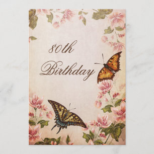 Butterflies &  Almond Blossom 80th Birthday Kaart