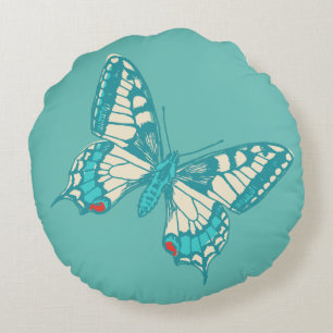Butterflies aqua beige red round worpen kussen