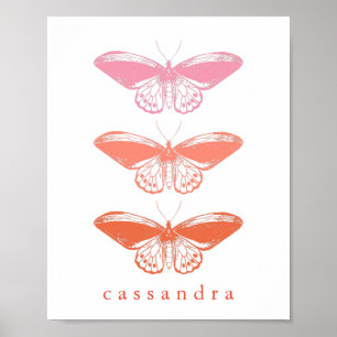Butterflies Art Pink Sinaasappel gepersonaliseerd Poster