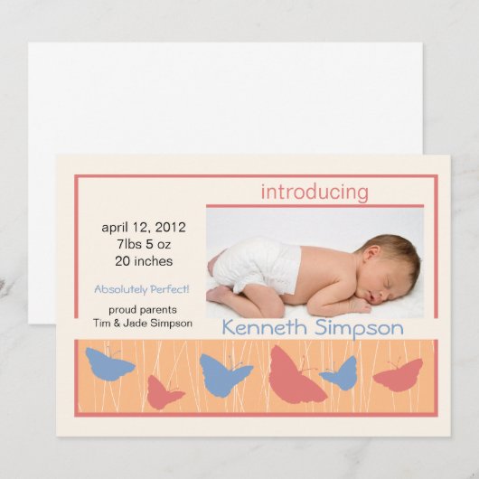 Butterflies - baby geboorteaankondiging aankondiging (Voorkant / Achterkant)