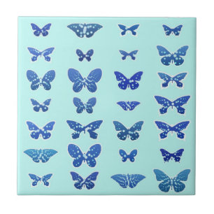 Butterflies, blauw, turkooizen achtergrond tegeltje