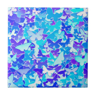 Butterflies, blauw, turquoise, lavender tegeltje