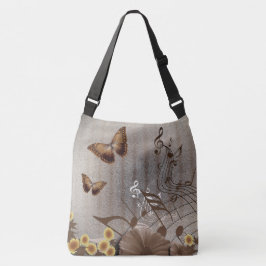 Butterflies, bloemen en Muzieknoten Crossbody Tas
