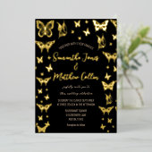 Butterflies Boho Black Gold Folie Wedding Folie Uitnodiging (Staand Voorkant)