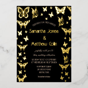 Butterflies Boho Black Gold Folie Wedding Uitnodiging
