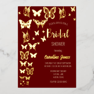 Butterflies Boho Bourgogne Gold Foil Vrijgezellenf Folie Uitnodiging
