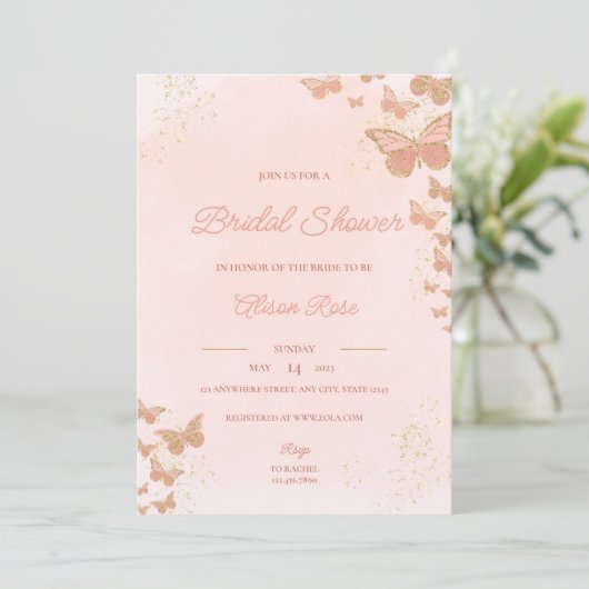 Butterflies Bridal Shower Invitation Kaart (Staand voorkant)