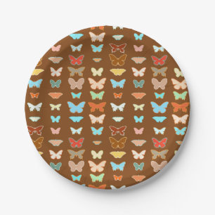 Butterflies, bruin, turquoise en koraal papieren bordje