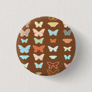 Butterflies, bruin, turquoise en koraal ronde button 3,2 cm