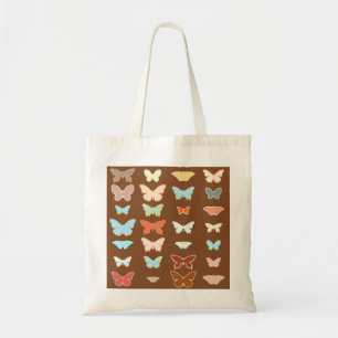 Butterflies, bruin, turquoise en koraal tote bag