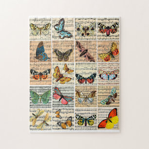 Butterflies bugs Blad Muziek  Ephemera Art Legpuzzel