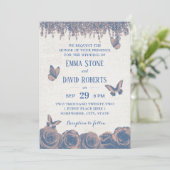 Butterflies Dusty Blue Floral Wedding Kaart (Staand voorkant)