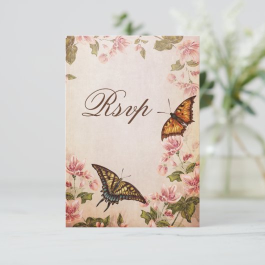 Butterflies en amandelblauw RSVP (Staand voorkant)