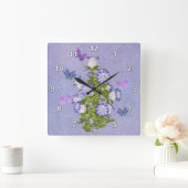 Butterflies en Bell Flowers Vierkante Klok (Huis)