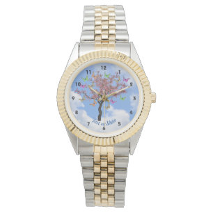 Butterflies en bloeiende boom op maat horloge