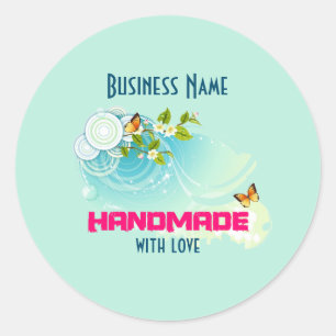 Butterflies en Bloem bloesems Handmade Business Ronde Sticker