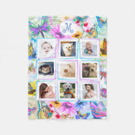 Butterflies en bloemen 9 Foto Collage Monogram Fleece Deken