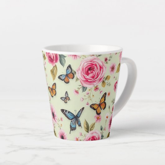 Butterflies en bloemen latte mok (Rechterhoek)