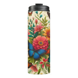 Butterflies en bloemen thermosbeker