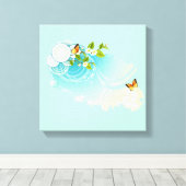 Butterflies en bloesems canvas afdruk (Insitu (Houten vloer))