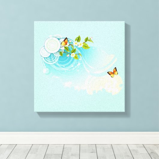 Butterflies en bloesems canvas afdruk (Insitu (Houten vloer))