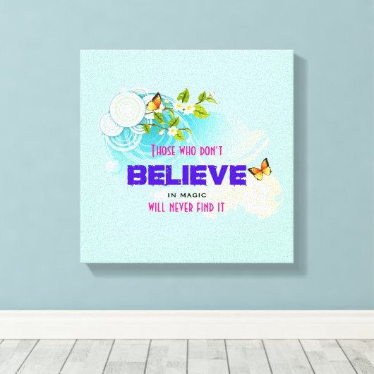 Butterflies en bloesems met een Magic Quote Canvas Afdruk (Insitu (Houten vloer))