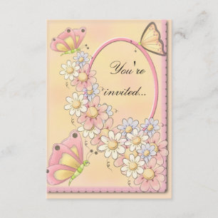 Butterflies en Daisy Flowers Invitation Kaart