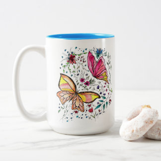 Butterflies en douanenaam tweekleurige koffiemok