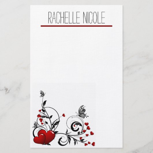 Butterflies en hart gepersonaliseerd briefpapier (Voorkant)