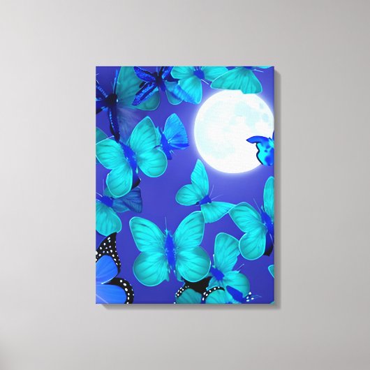 Butterflies en Moths in een Deep Blue Moonlit Sky Canvas Afdruk (Voorkant)