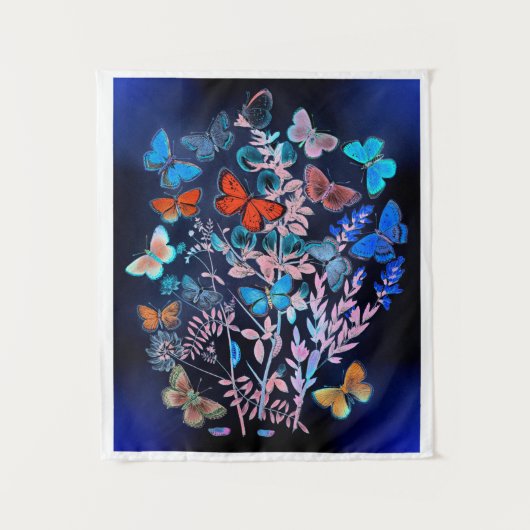 Butterflies en Motiden die over Bloemen fluiten Wandkleed (Voorkant)