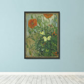 Butterflies en papavers van Vincent van Gogh Canvas Afdruk (Insitu (Houten vloer))