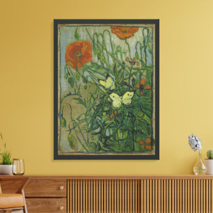 Butterflies en papavers van Vincent van Gogh Canvas Afdruk