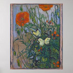 Butterflies en papavers van Vincent van Gogh Poster