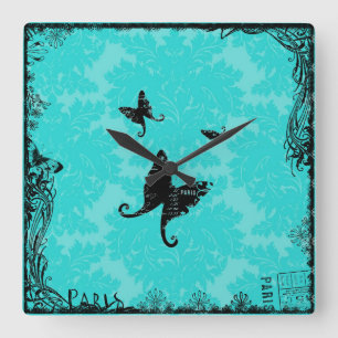 Butterflies en Paris Wall Clock Vierkante Klok