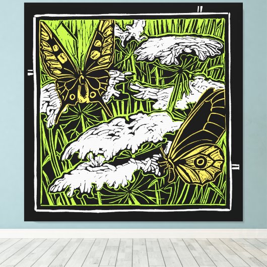 Butterflies en Queen Anne's Lace Canvas Afdruk (Insitu (Houten vloer))
