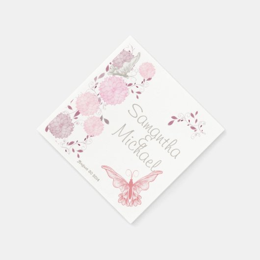 Butterflies en roze chrysanthemum servetten (Hoek)