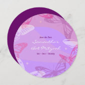 BUTTERFLIES EN STARS Round Bat Mitzvah Invitation Save The Date (Voorkant / Achterkant)