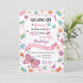 Butterflies First Birthday Uitnodiging (Staand voorkant)