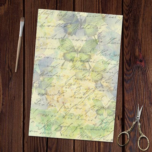 Butterflies Floral Old Handwriting Decoupage Tissuepapier