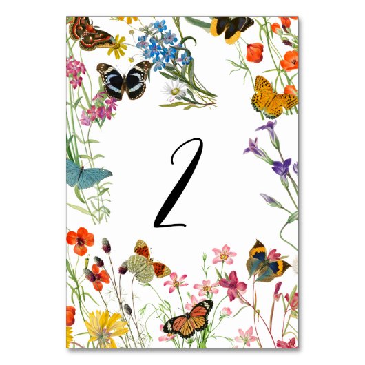 Butterflies Floral Weddentable Number Kaart (Voorkant)