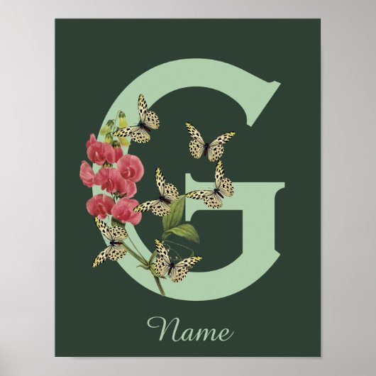 Butterflies Flower Monogram Initial G Personalized Poster (Voorkant)